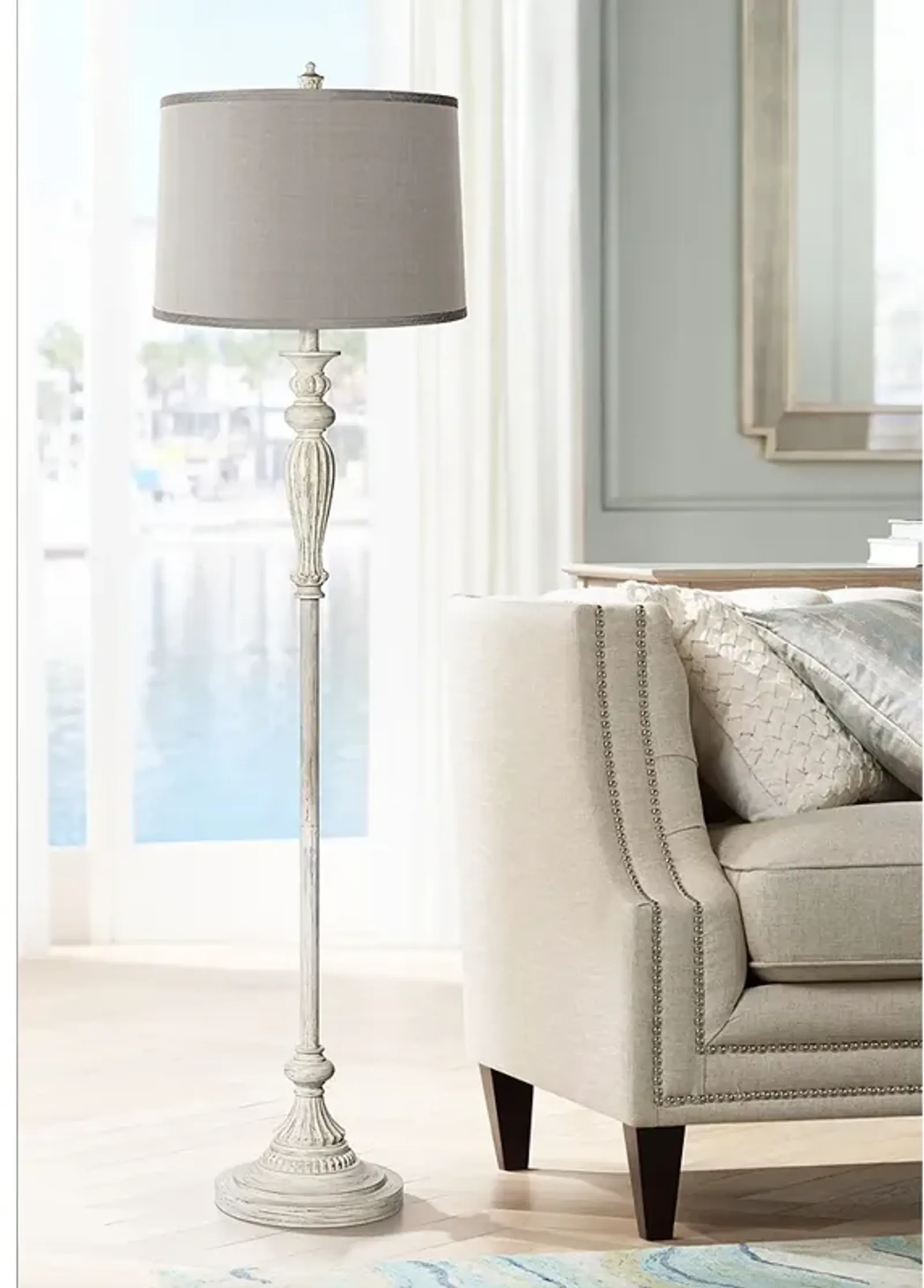 Possini Euro 60" Platinum Gray Antique White Vintage Chic Floor Lamp