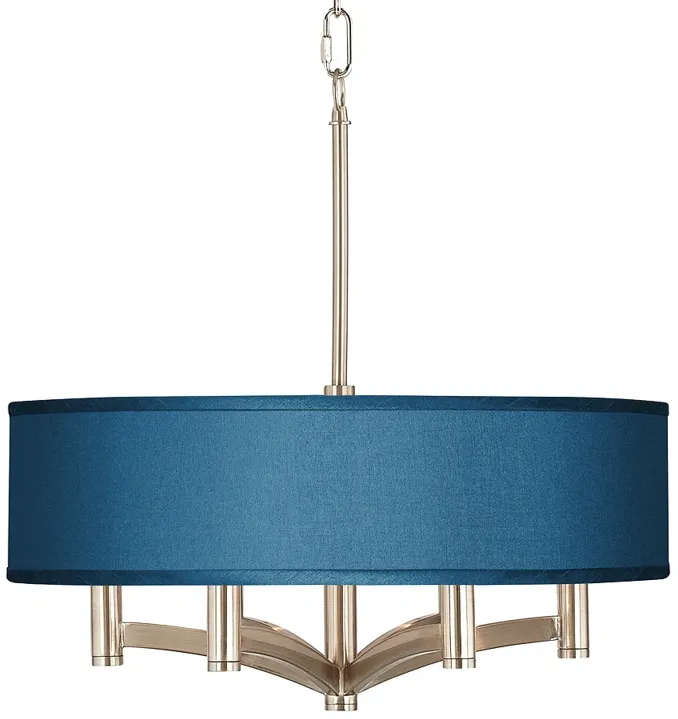 Possini Euro Ava 20" Blue Faux Silk 6-Light Nickel Pendant Chandelier