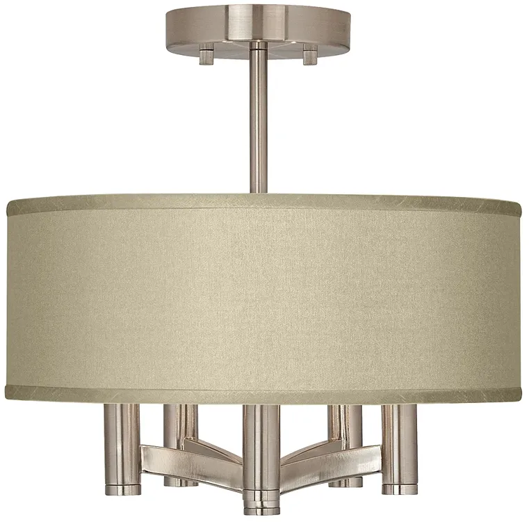 Possini Euro Ava 14" Sesame Faux Silk 5-Light Nickel Ceiling Light