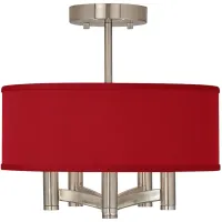 Possini Euro Ava 14" Wide Red Faux Silk 5-Light Nickel Ceiling Light