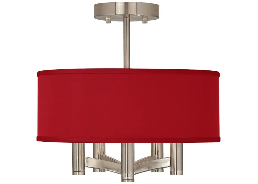 Possini Euro Ava 14" Wide Red Faux Silk 5-Light Nickel Ceiling Light