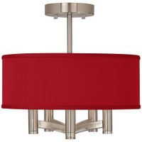 Possini Euro Red Textured Faux Silk Ava 5-Light Nickel Ceiling Light