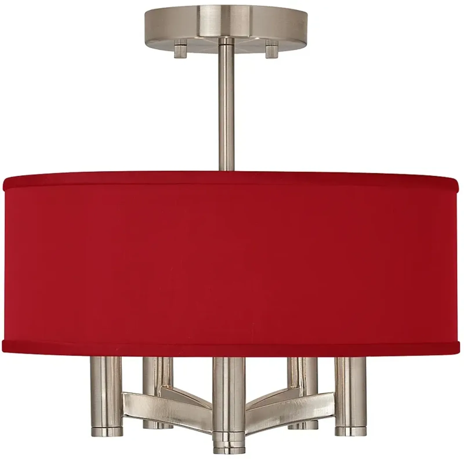 Possini Euro Ava 14" Wide Red Faux Silk 5-Light Nickel Ceiling Light