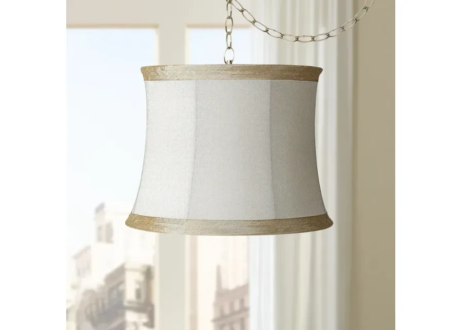 Possini Euro Ivory Linen 16" Antique Brass Plug-In Swag Chandelier