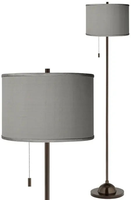Possini Euro 62" High Gray Faux Silk Bronze Club Floor Lamp