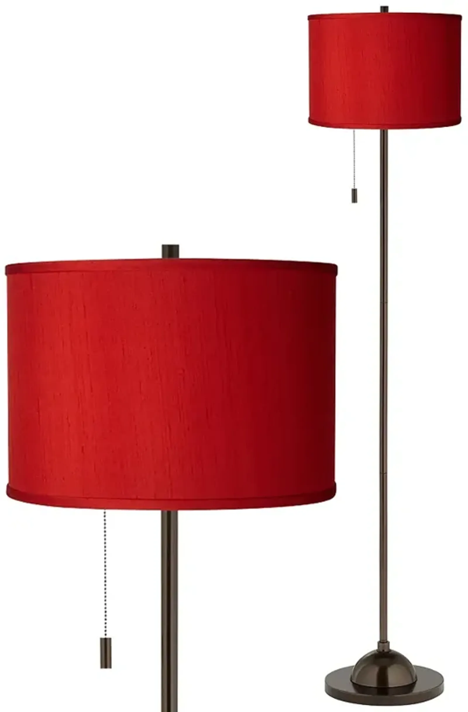 Possini Euro 62" Red Textured Faux Silk Bronze Club Floor Lamp