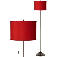Possini Euro 62" Red Textured Faux Silk Bronze Club Floor Lamp