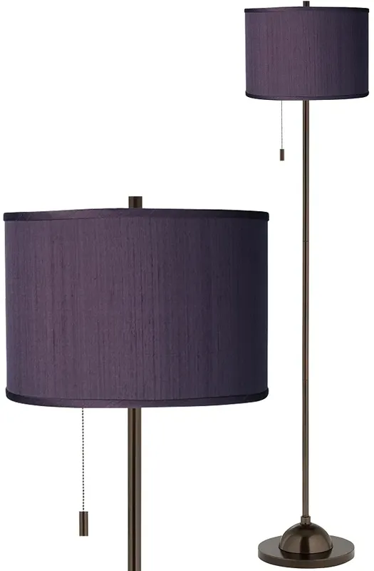 Possini Euro 62" Eggplant Purple Faux Silk Bronze Club Floor Lamp