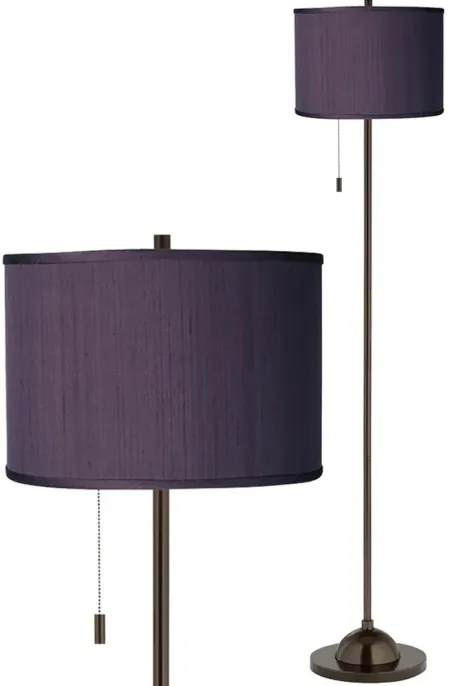 Possini Euro 62" Eggplant Purple Faux Silk Bronze Club Floor Lamp