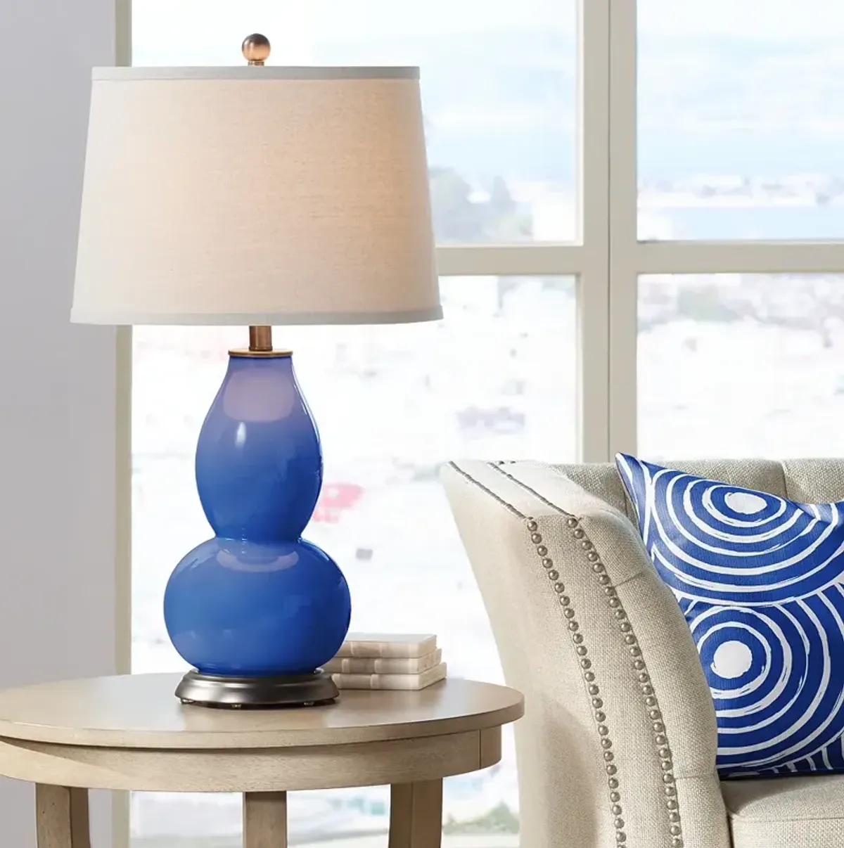 Color Plus Double Gourd 28 3/4" Dazzling Blue Glass Table Lamp