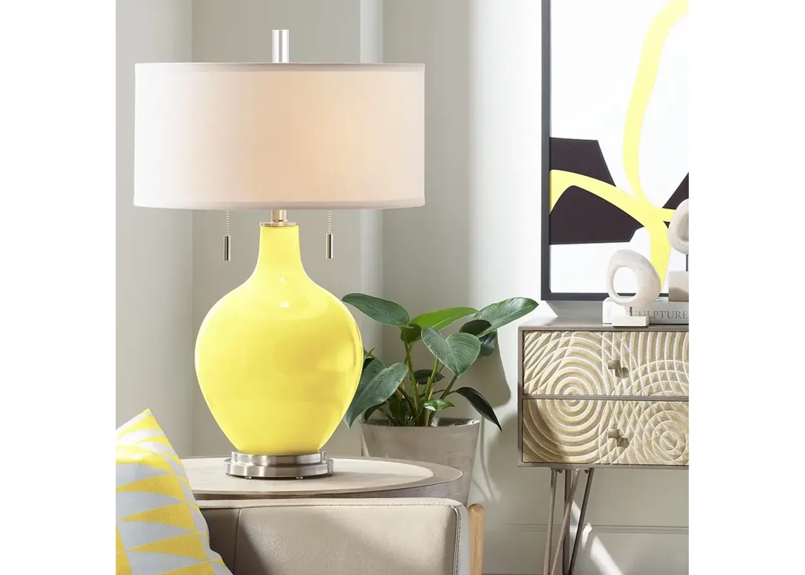 Color Plus Toby Nickel 28" Modern Lemon Twist Yellow Table Lamp