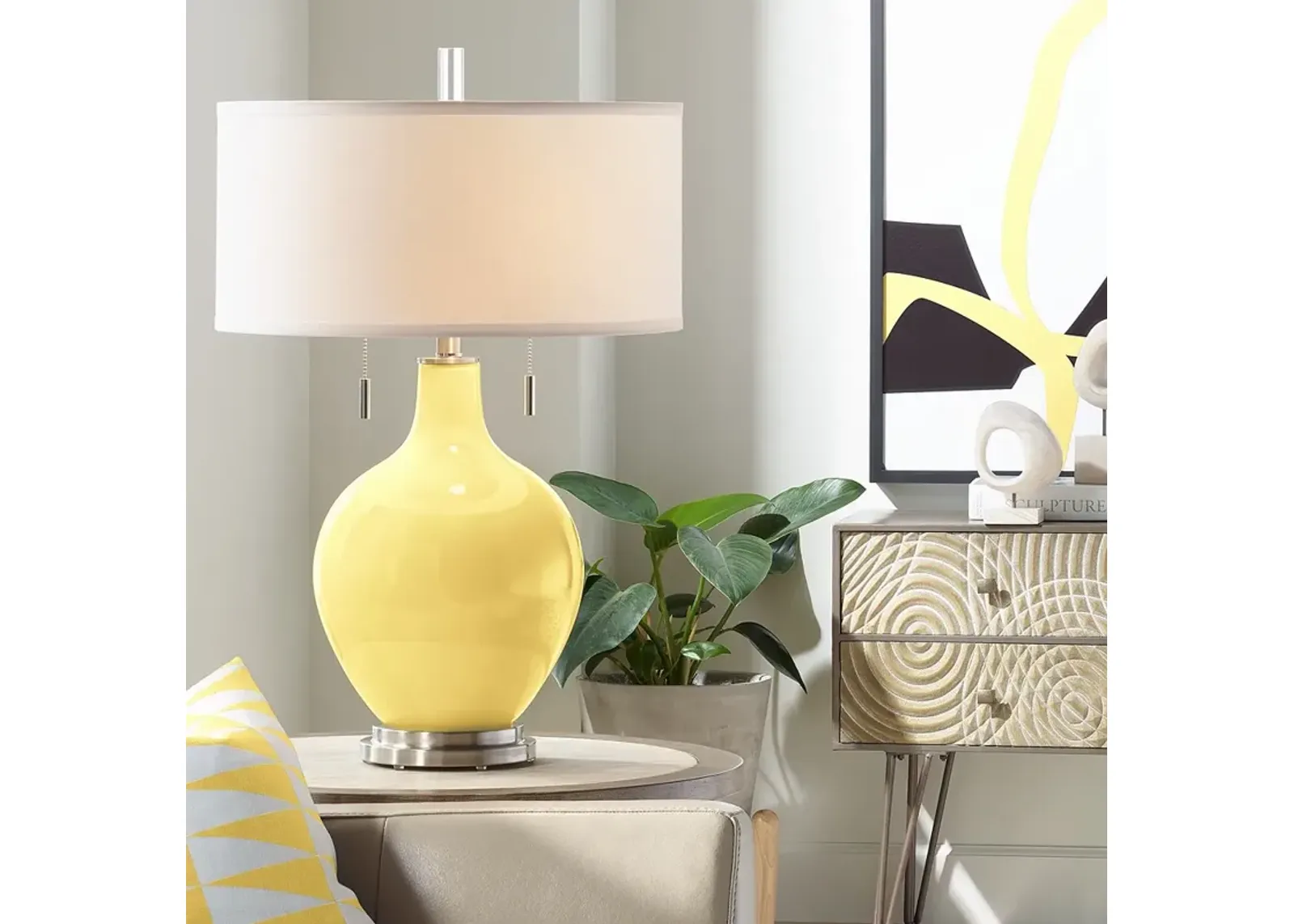 Color Plus Toby Nickel 28" Modern Daffodil Yellow Glass Table Lamp