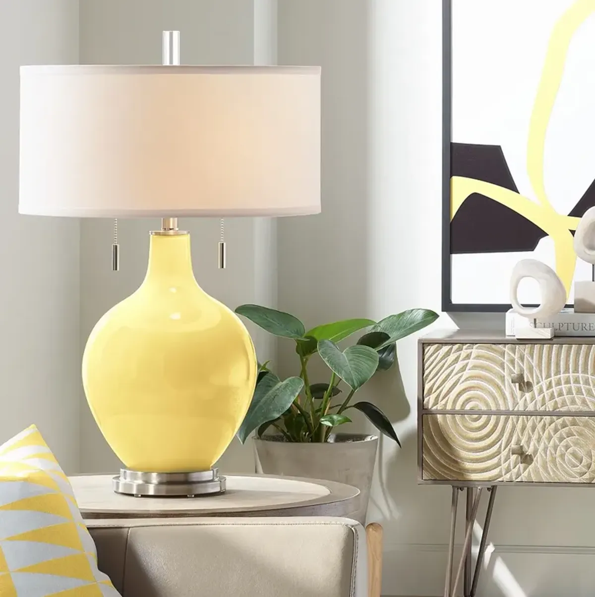 Color Plus Toby Nickel 28" Modern Daffodil Yellow Glass Table Lamp