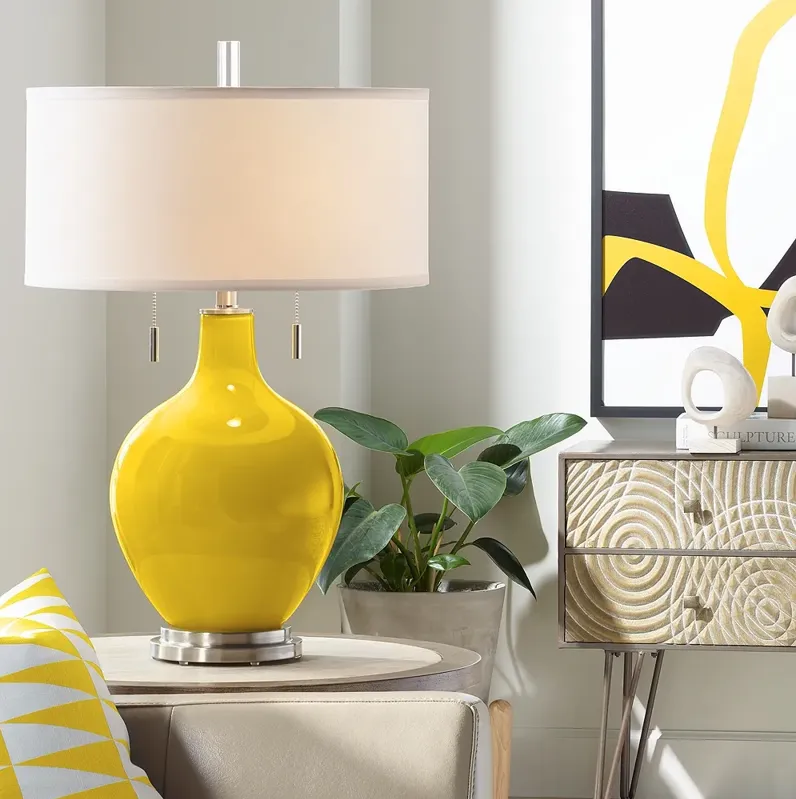 Color Plus Toby 28" Modern Glass Citrus Yellow Table Lamp