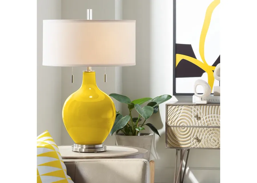 Color Plus Toby 28" Modern Glass Citrus Yellow Table Lamp