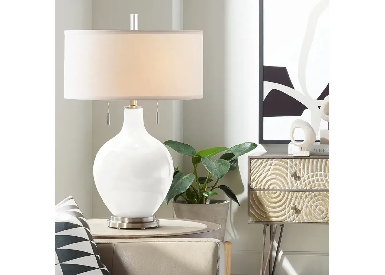 Color Plus Toby 28" Modern Glass Winter White Table Lamp