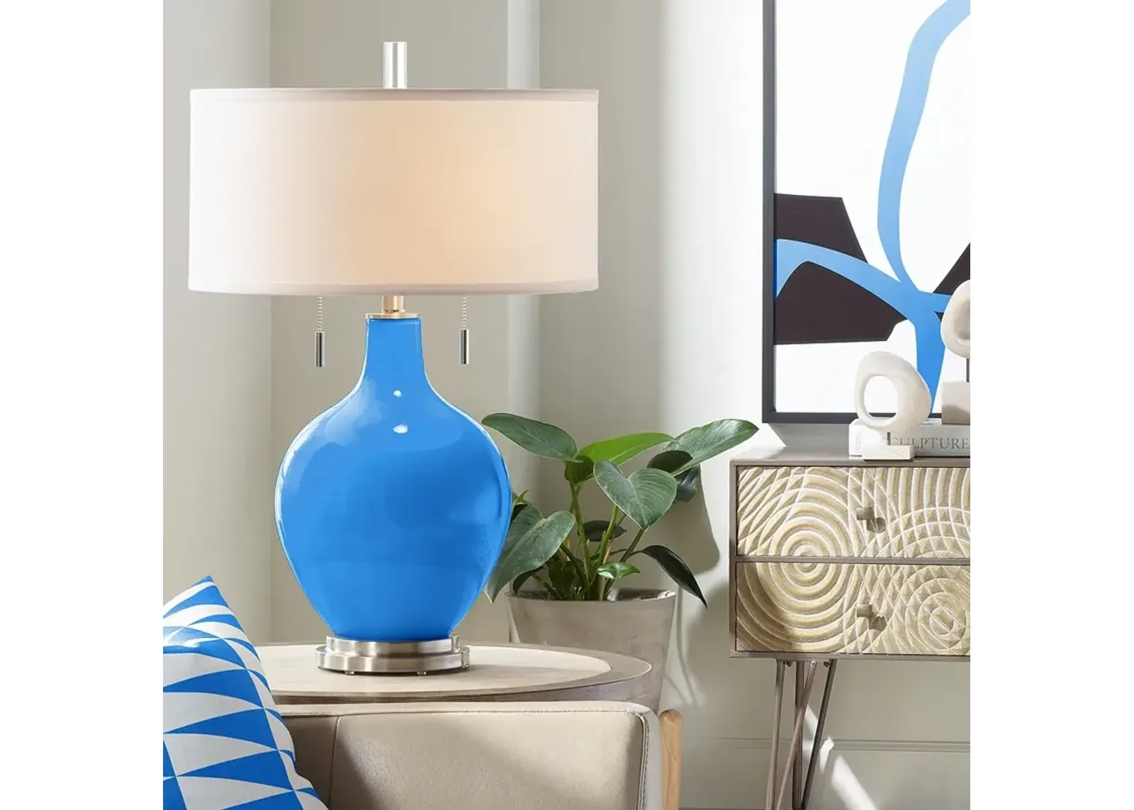 Color Plus Toby Nickel 28" Modern Royal Blue Table Lamp