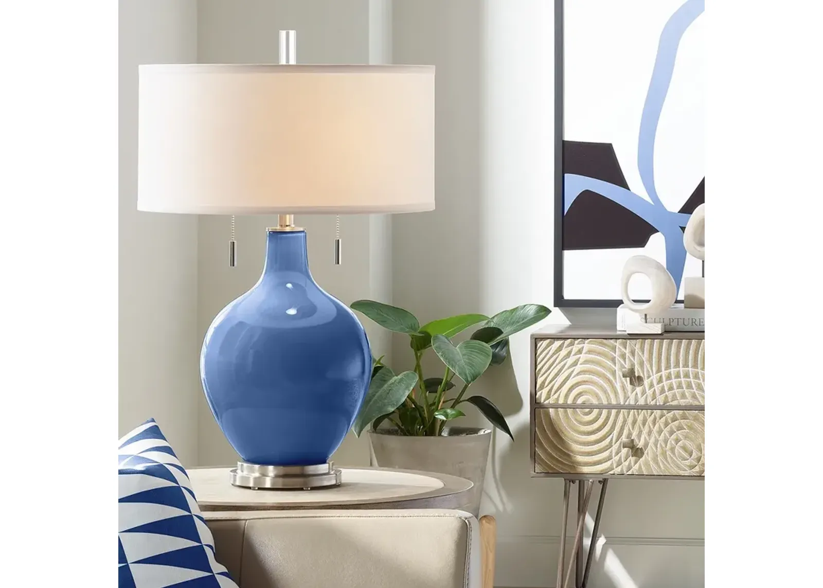 Color Plus Toby Nickel 28" Modern Monaco Blue Table Lamp