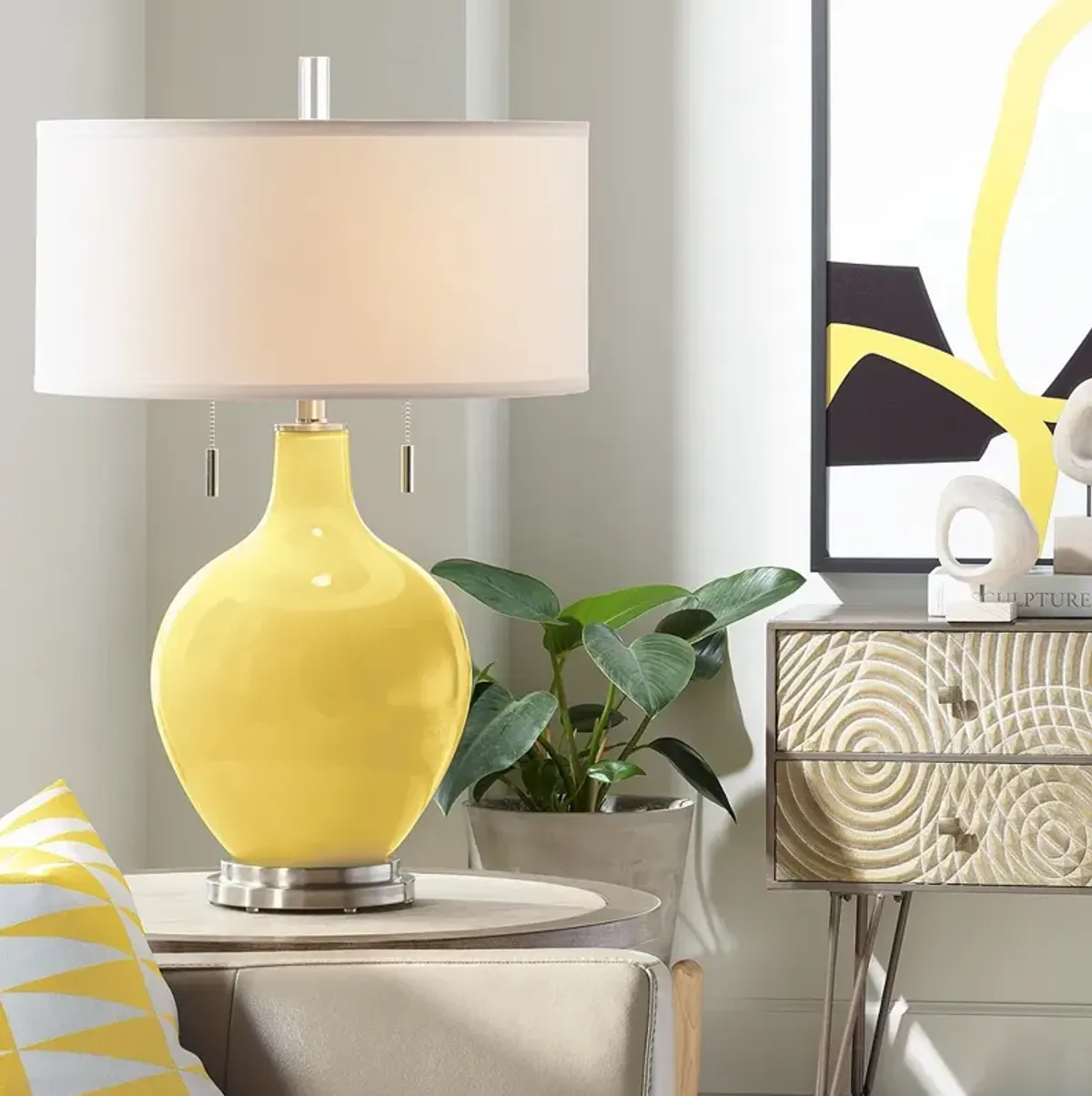 Color Plus Toby Nickel 28" Modern Lemon Zest Yellow Table Lamp