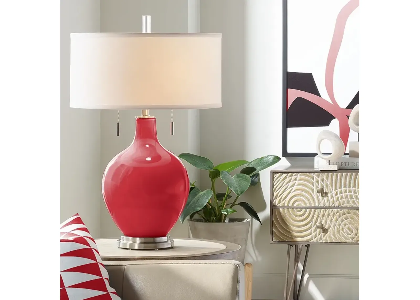 Color Plus Toby Nickel 28" Modern Ribbon Red Table Lamp