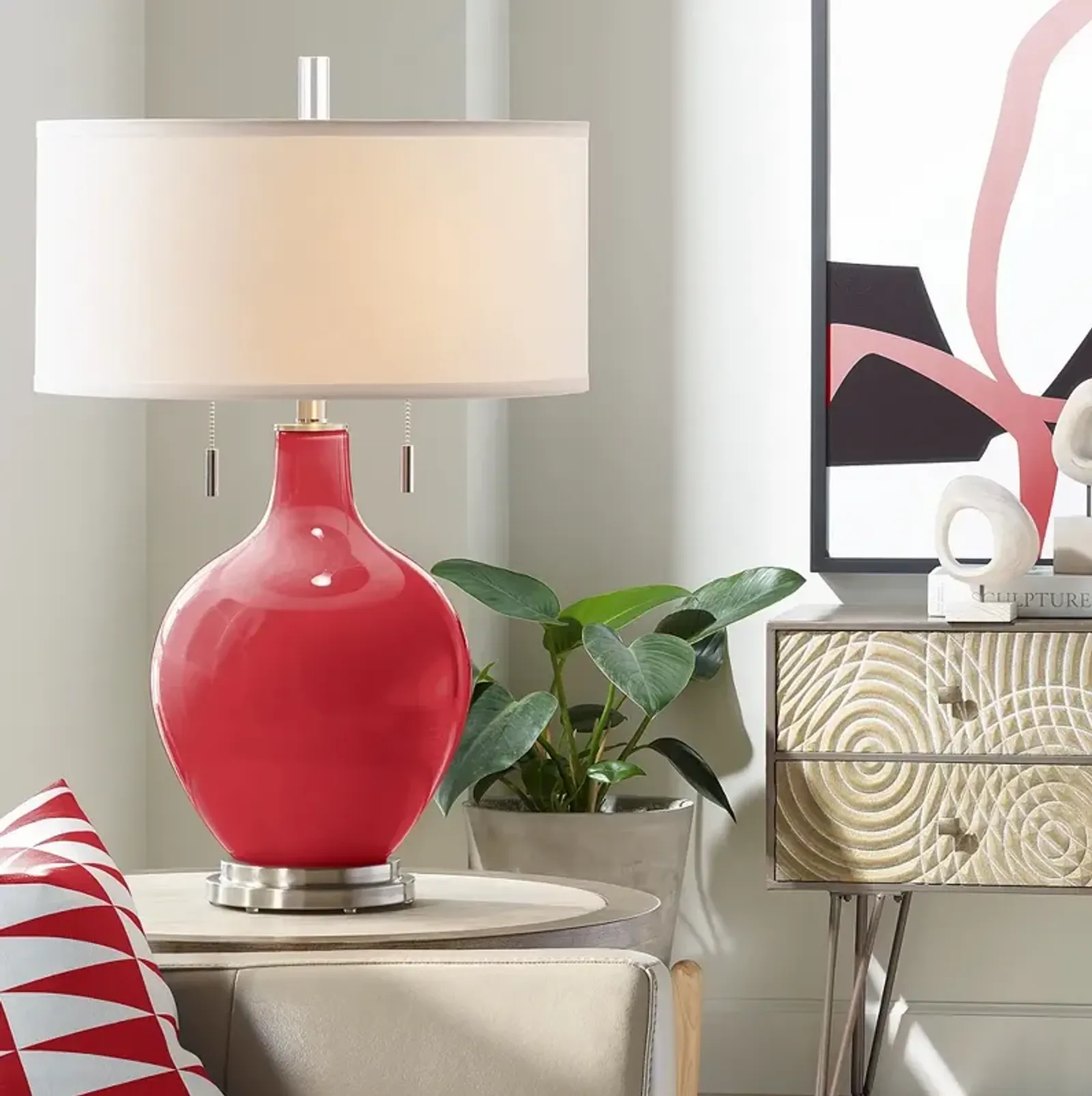 Color Plus Toby Nickel 28" Modern Ribbon Red Table Lamp