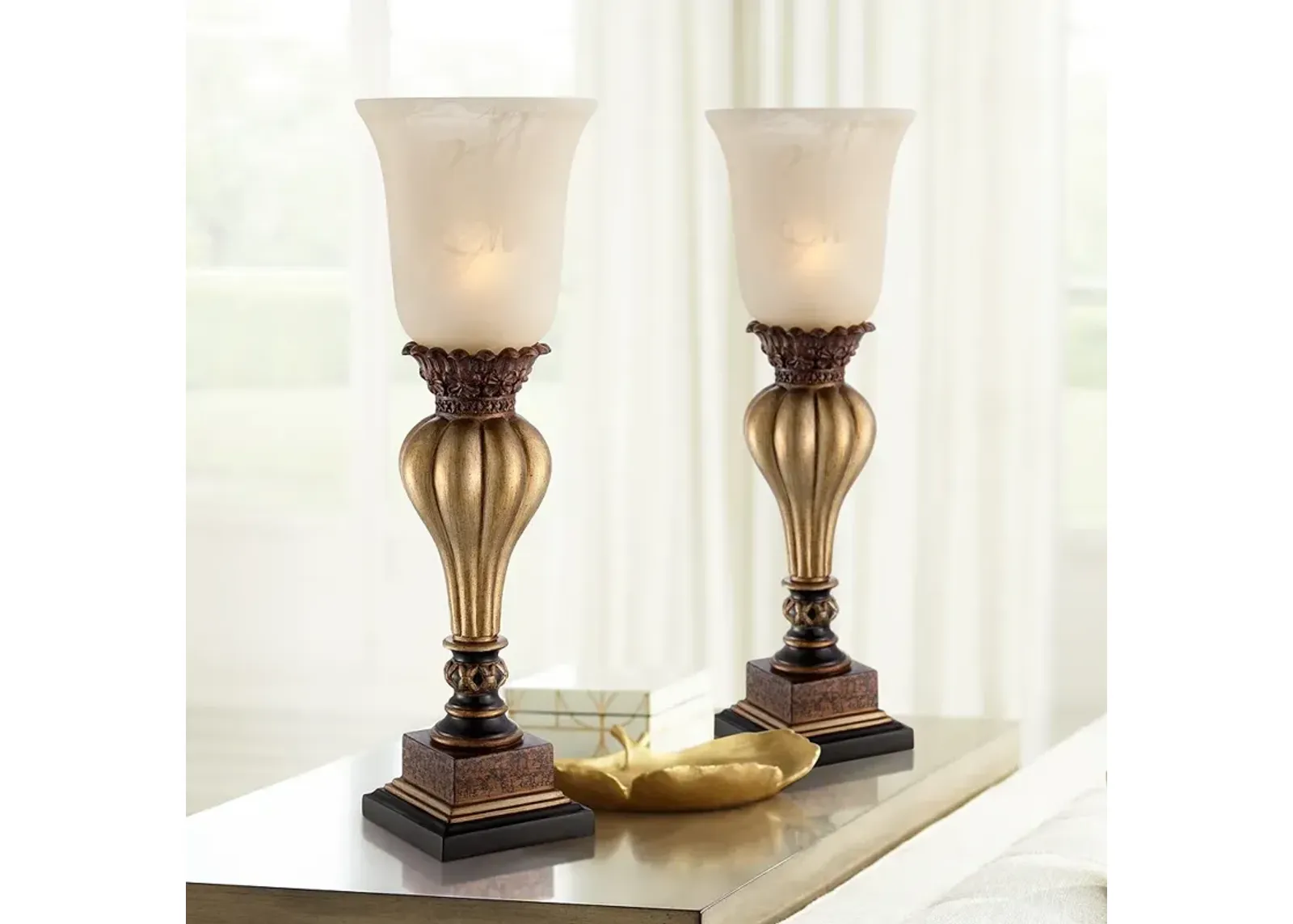 Regency Hill Sattley 23 1/4" Gold and Alabaster Console Lamps Set of 2