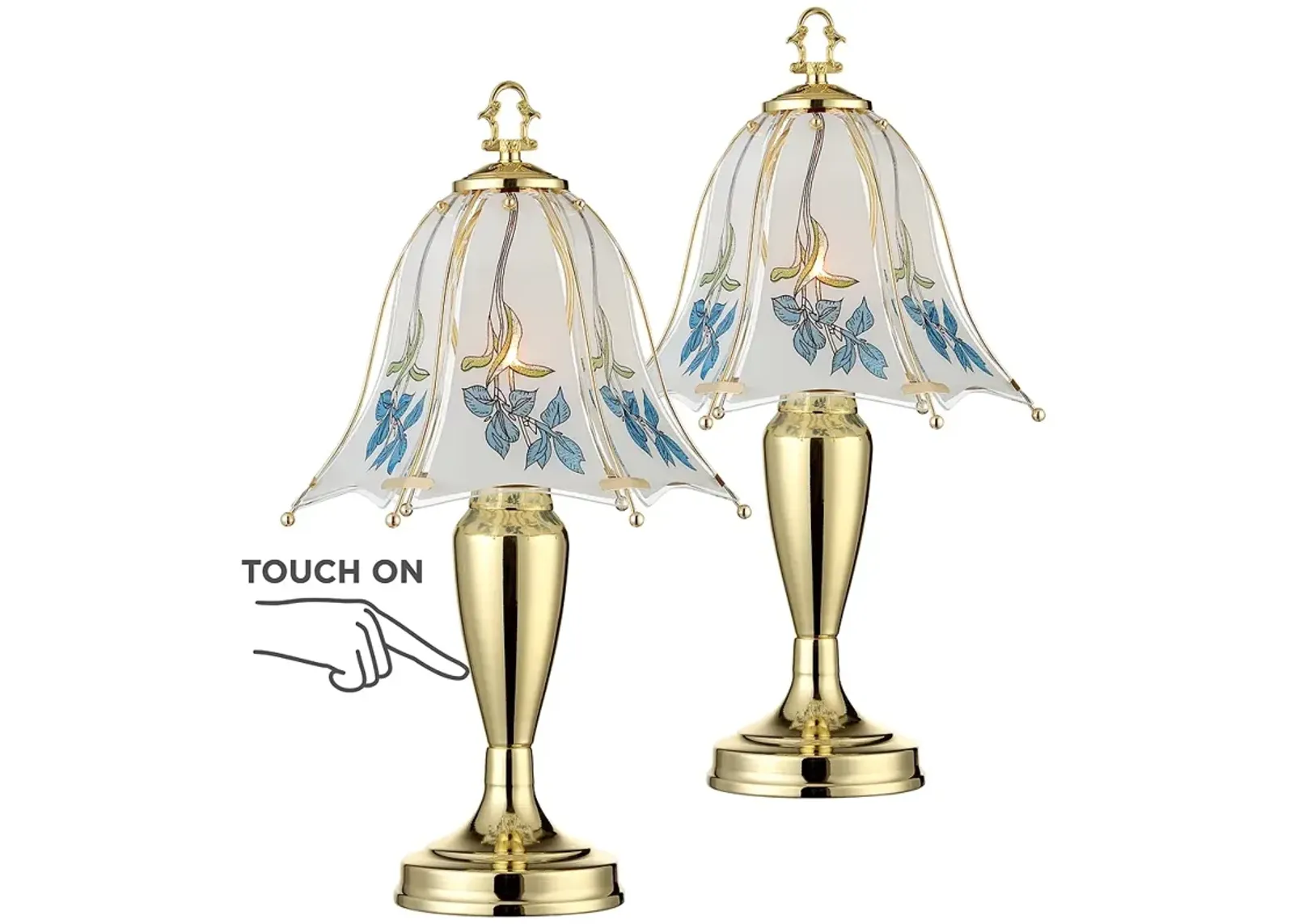 Regency Hill Blue Flower 18" High Touch On-Off Table Lamps Set of 2