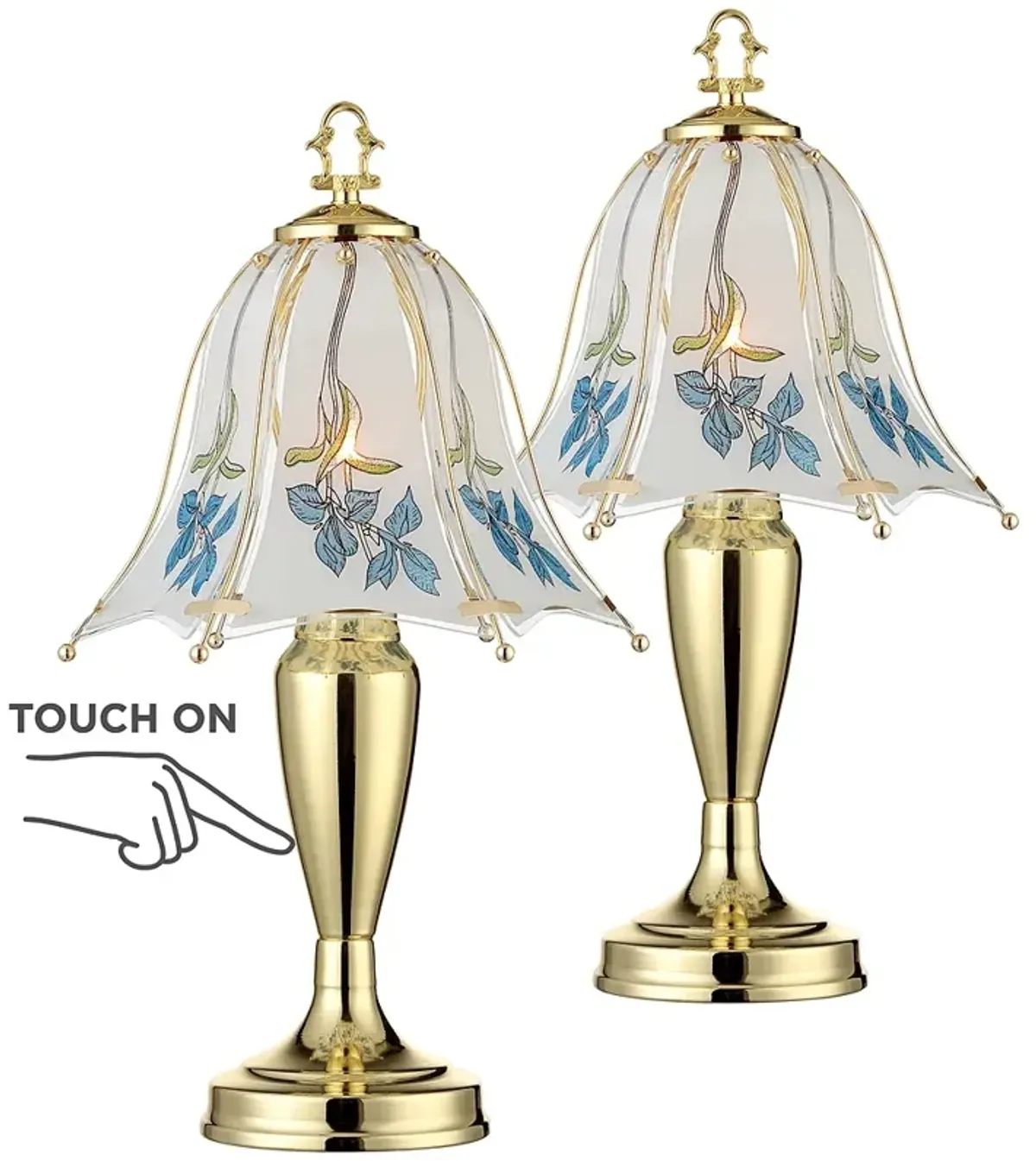 Regency Hill Blue Flower 18" High Touch On-Off Table Lamps Set of 2