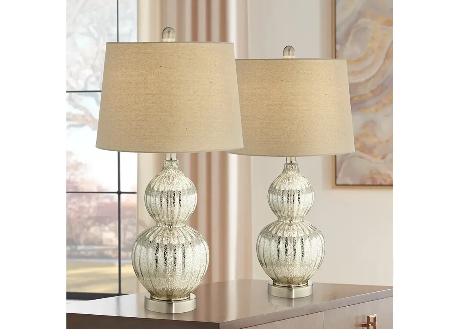 Regency Hill Lili 25" High Fluted Mercury Glass Table Lamps Set of 2