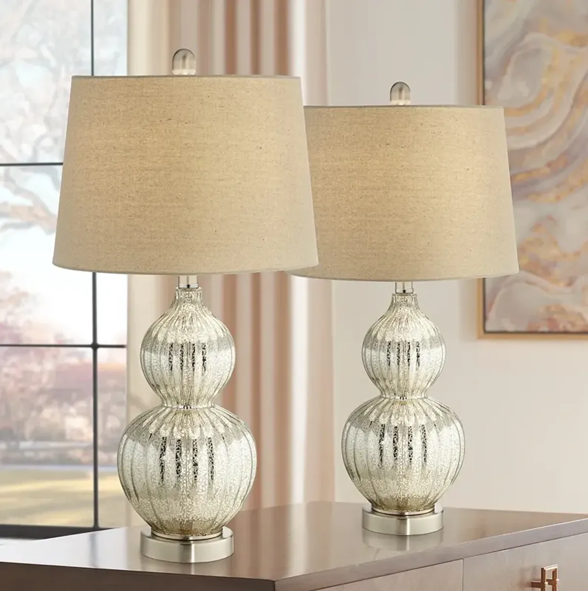 Regency Hill Lili 25" High Fluted Mercury Glass Table Lamps Set of 2