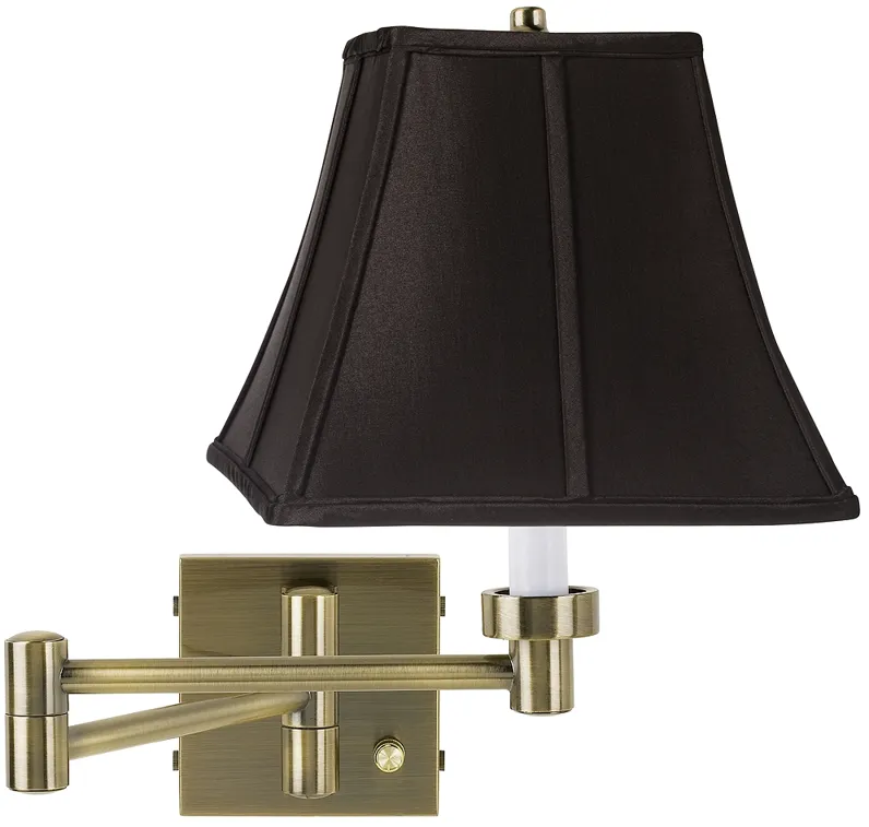 Barnes and Ivy Black Shade Antique Brass Plug-In Swing Arm Wall Lamp