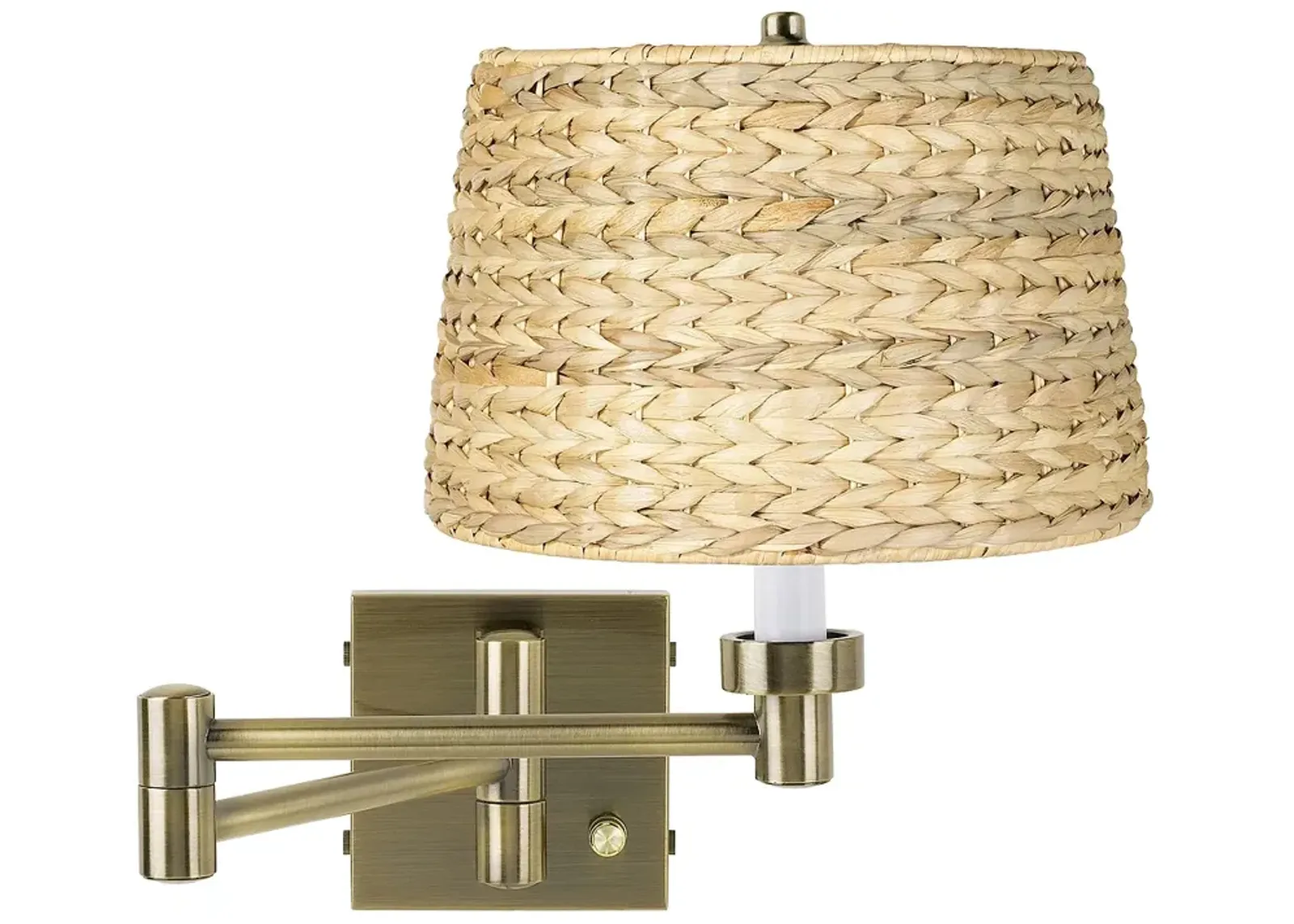 Barnes and Ivy Woven Seagrass Antique Brass Plug-In Swing Arm Wall Lamp