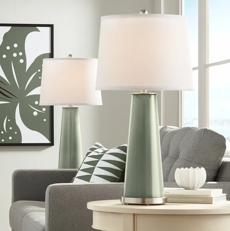 Color Plus Leo 29 1/2" Deep Lichen Green Glass Table Lamps Set of 2