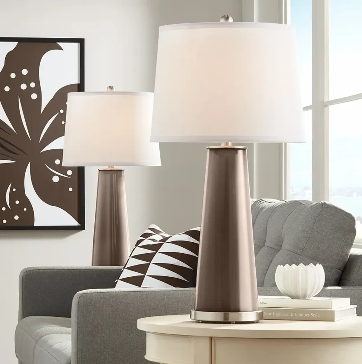 Color Plus Leo 29 1/2" Modern Glass Carafe Brown Table Lamps Set of 2