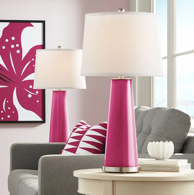 Color Plus Leo 29 1/2" Vivacious Pink Glass Table Lamps Set of 2