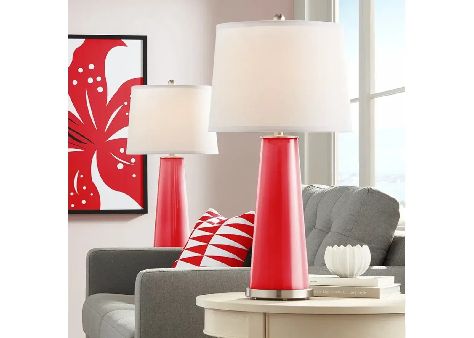 Color Plus Leo 29 1/2" Bright Red Glass Table Lamps Set of 2