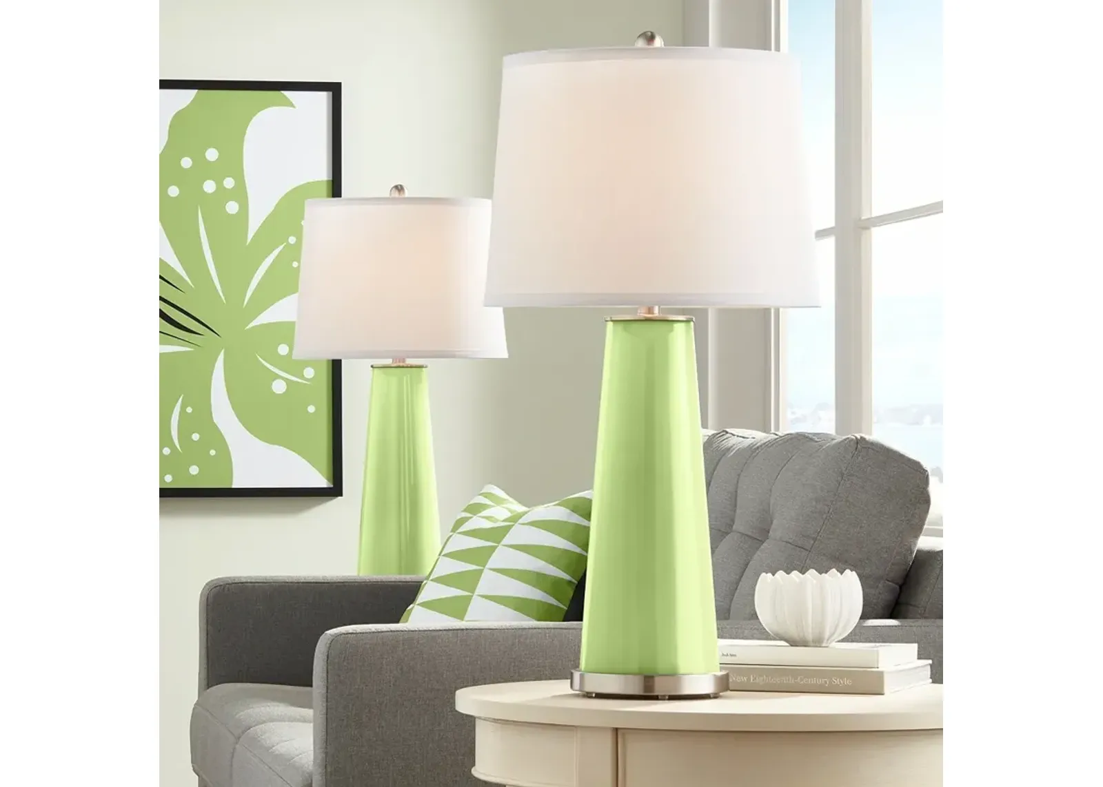 Color Plus Leo 29 1/2" Lime Rickey Green Glass Table Lamps Set of 2