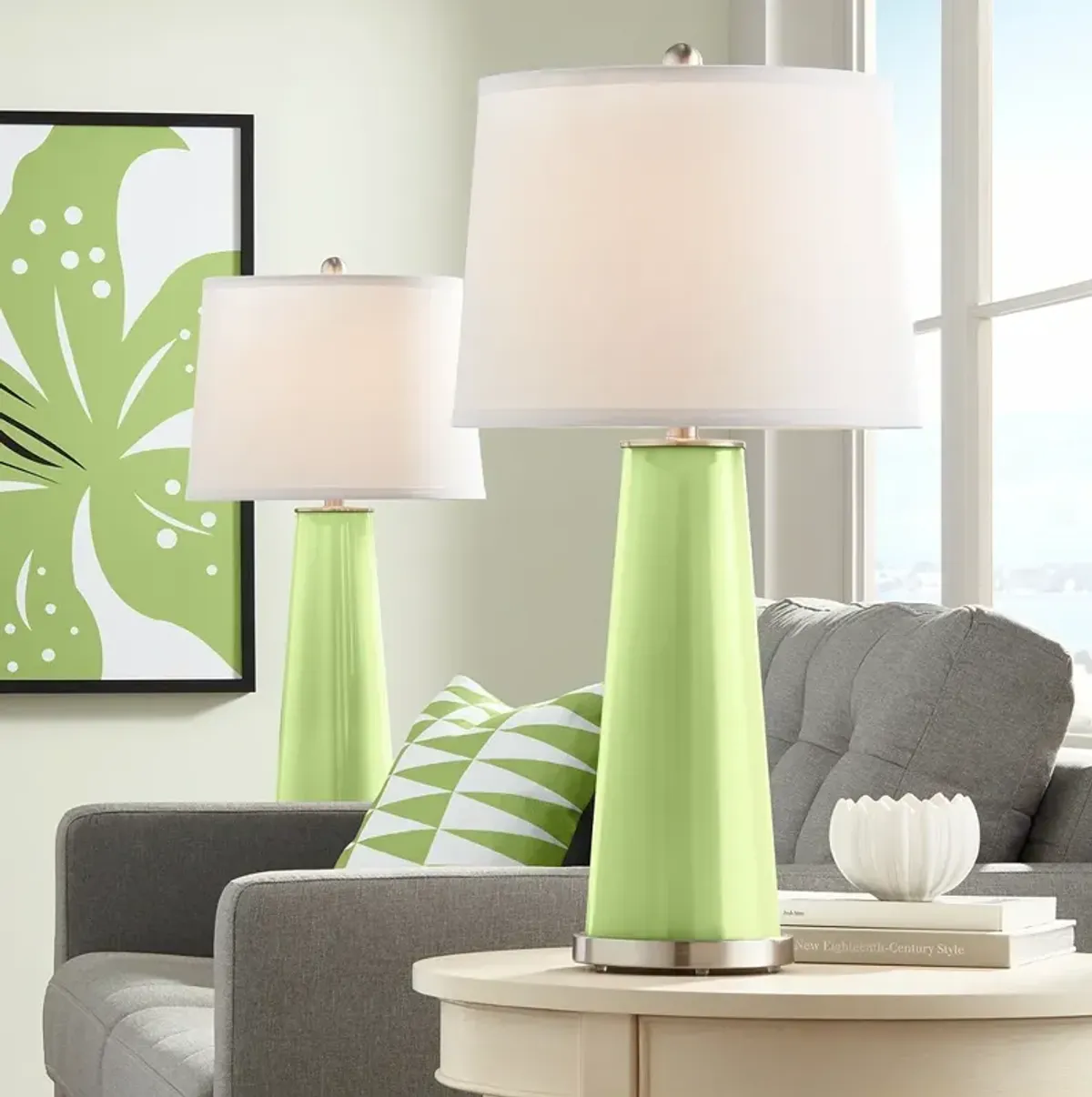 Color Plus Leo 29 1/2" Lime Rickey Green Glass Table Lamps Set of 2