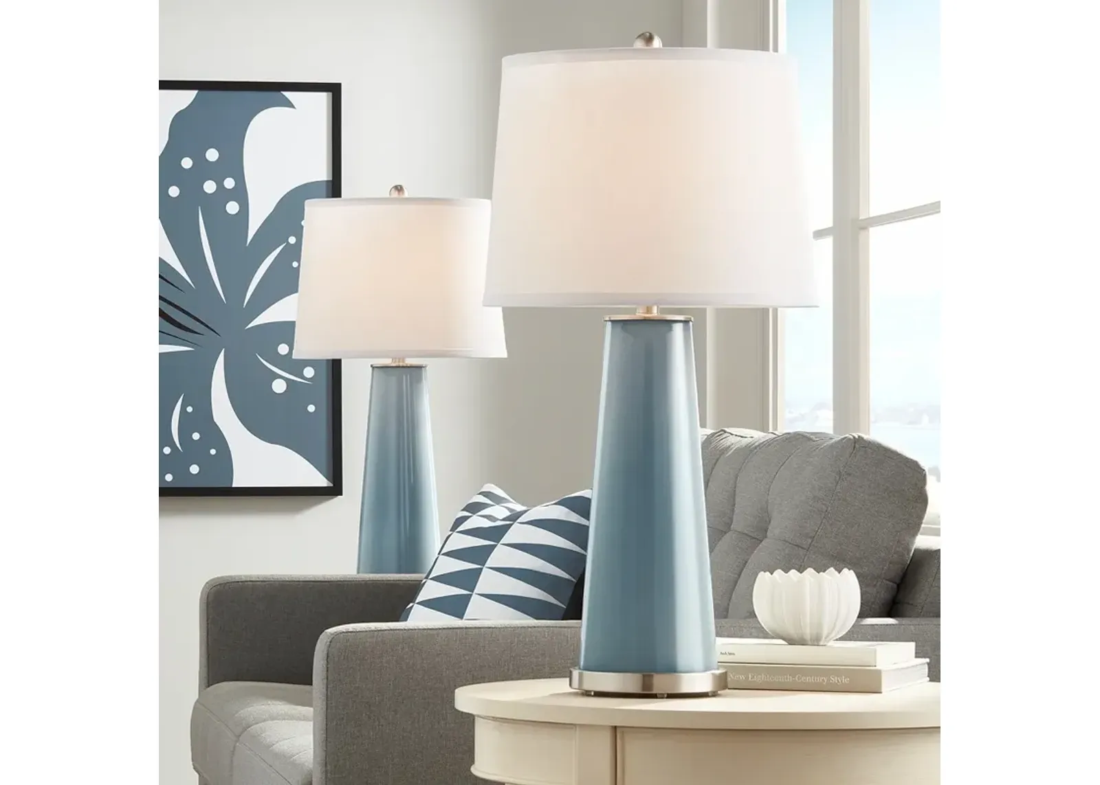 Color Plus Leo 29 1/2" Modern Smoky Blue Table Lamps Set of 2