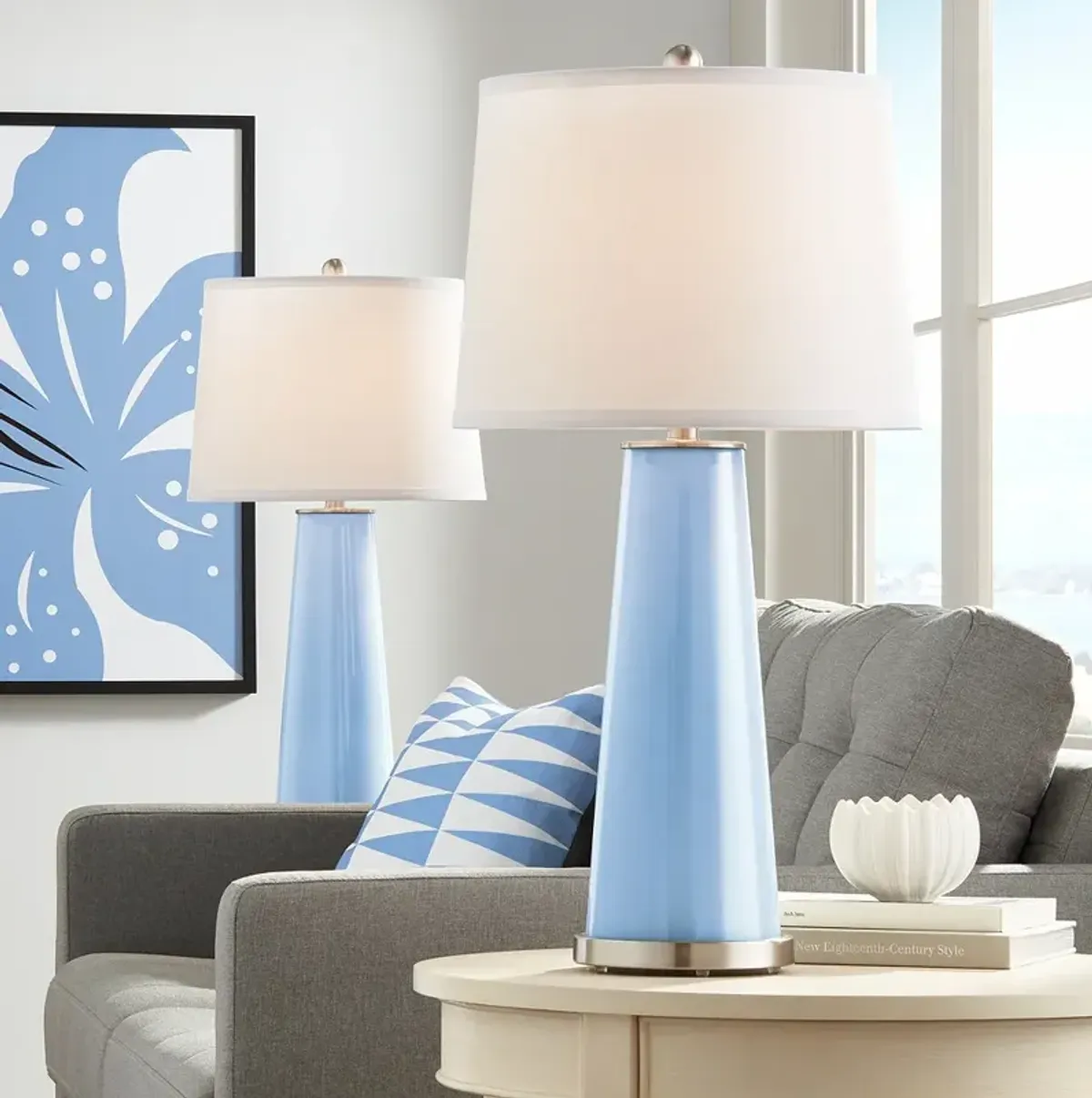 Color Plus Leo 29 1/2" Placid Blue Glass Table Lamps Set of 2