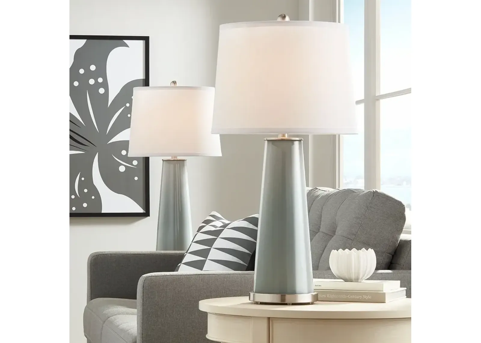 Color Plus Leo 29 1/2" Gauntlet Gray Glass Table Lamps Set of 2