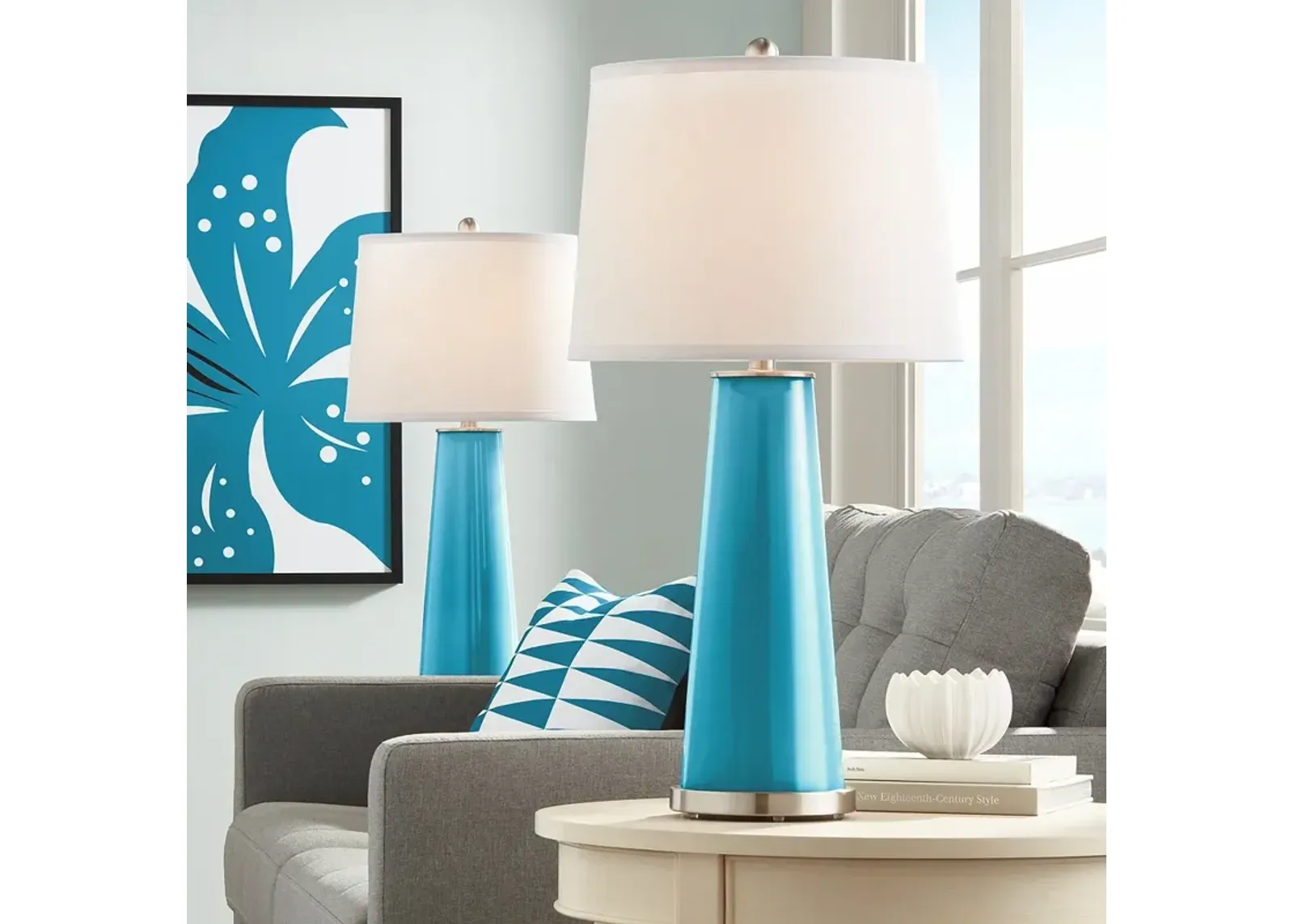 Color Plus Leo 29 1/2" Caribbean Sea Blue Glass Table Lamps Set of 2