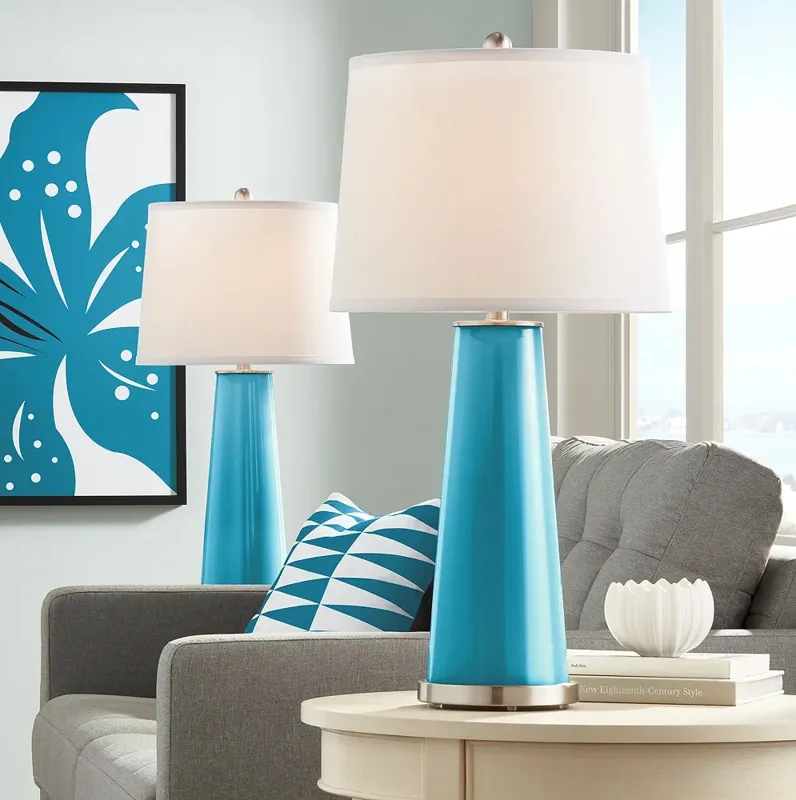 Color Plus Leo 29 1/2" Caribbean Sea Blue Glass Table Lamps Set of 2