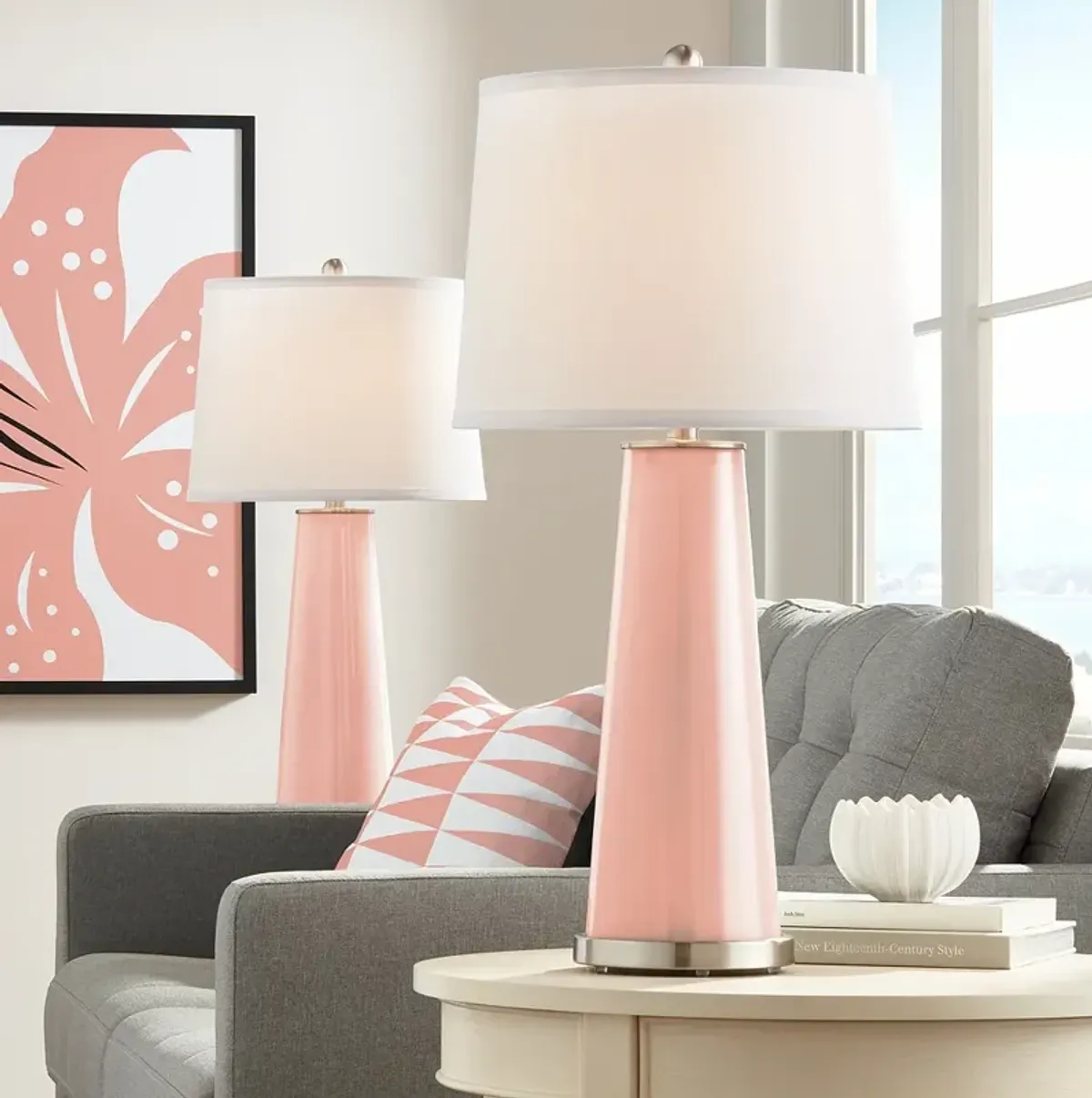 Color Plus Leo 29 1/2" Mellow Coral Pink Glass Table Lamps Set of 2