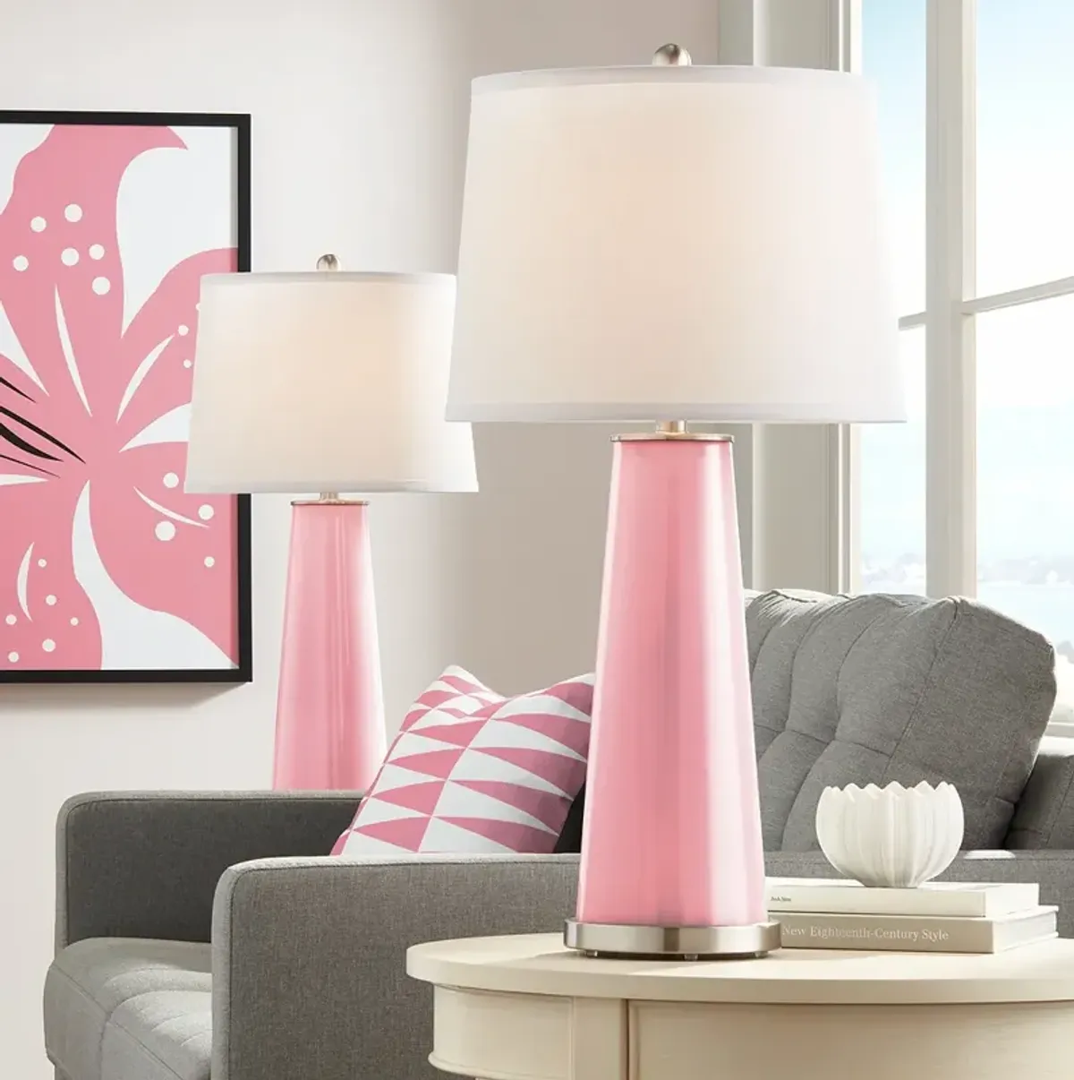 Color Plus Leo 29 1/2" Haute Pink Glass Table Lamps Set of 2