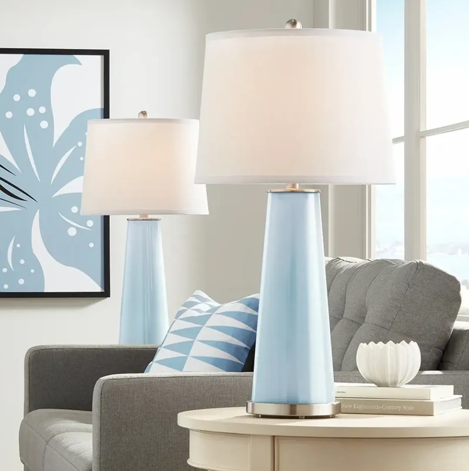 Color Plus Leo 29 1/2" Take Five Blue Glass Table Lamps Set of 2