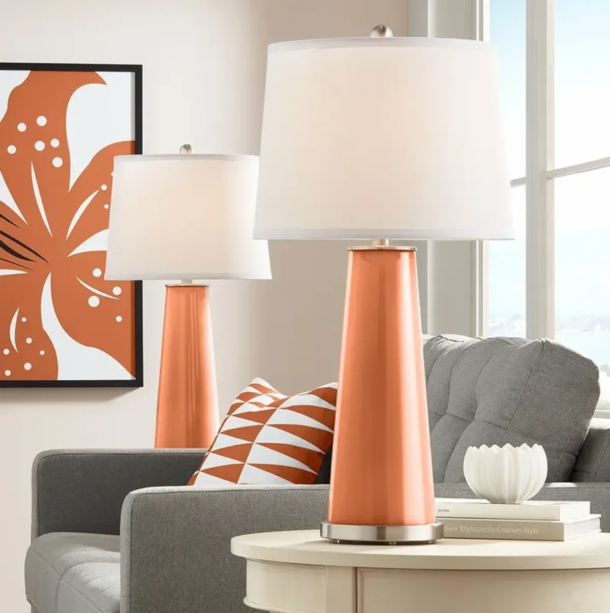 Color Plus Leo 29 1/2" Modern Robust Orange Table Lamps Set of 2