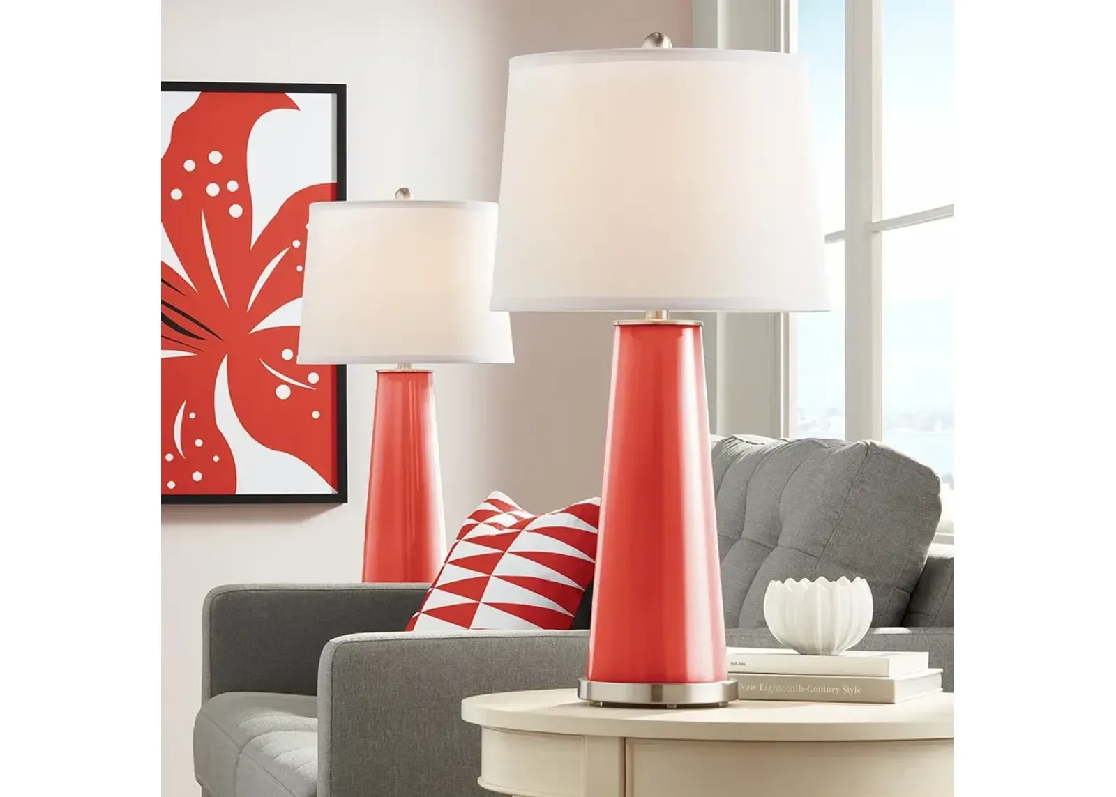 Color Plus Leo 29 1/2" Cherry Tomato Red Glass Table Lamps Set of 2