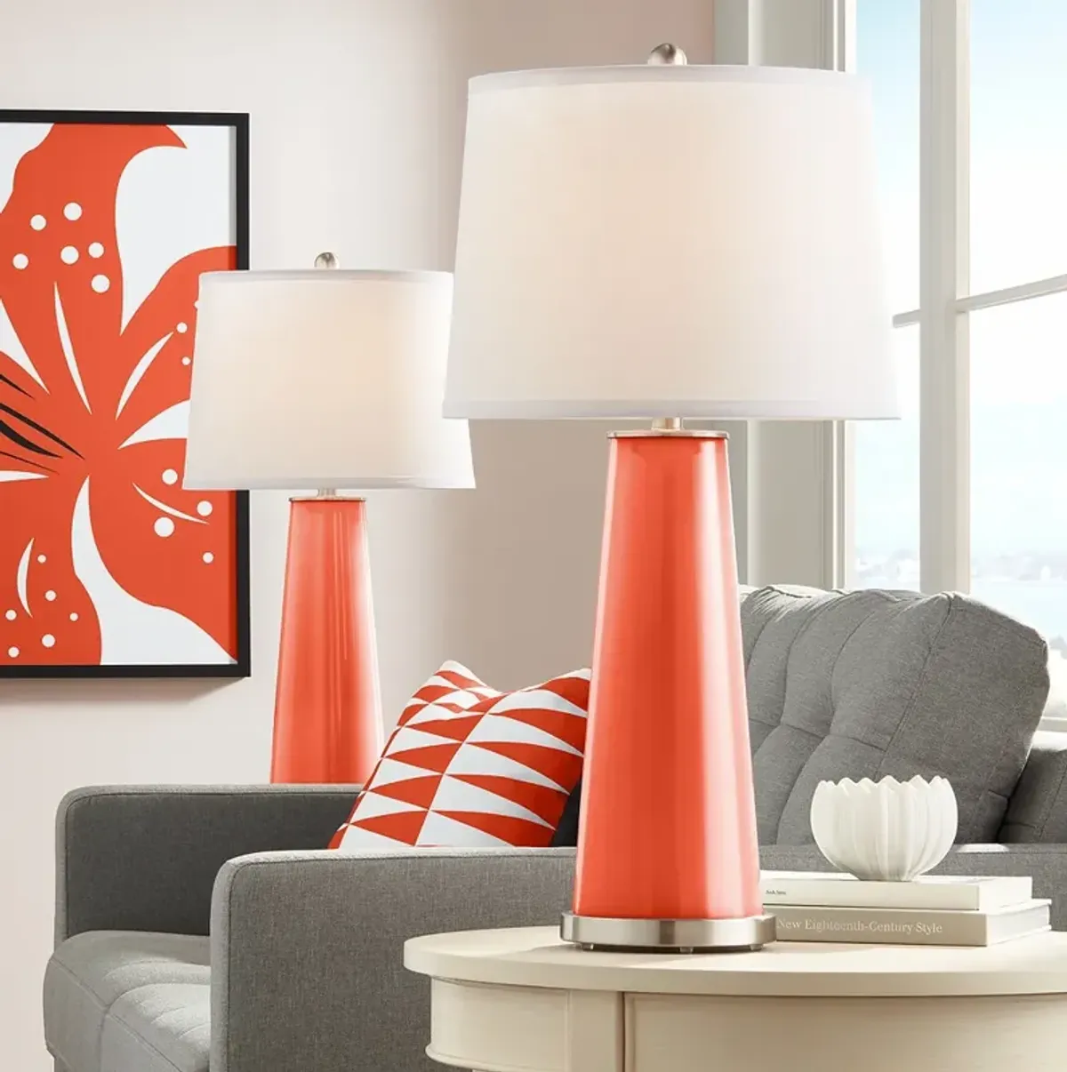 Color Plus Leo 29 1/2" Modern Daredevil Orange Table Lamps Set of 2