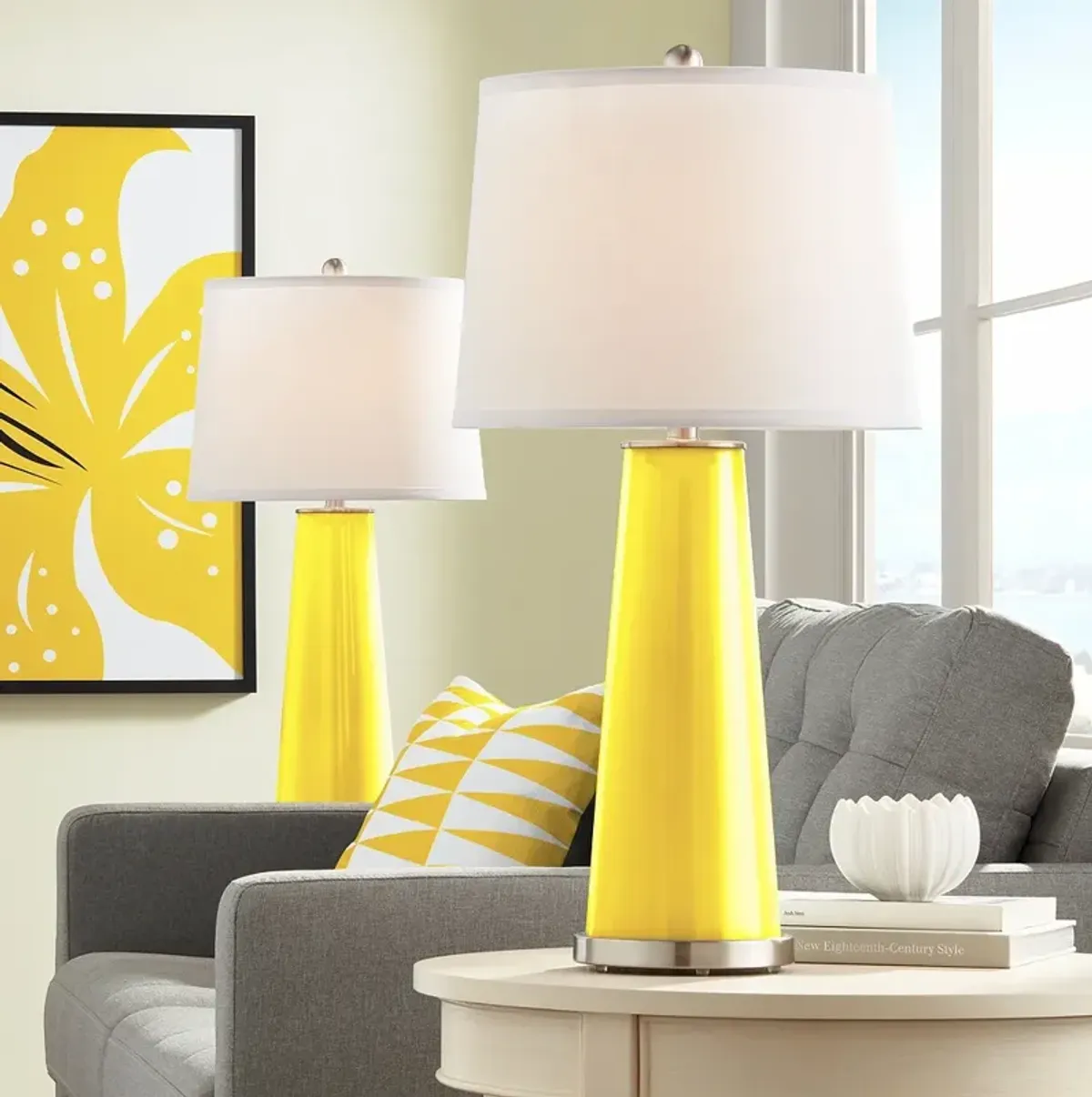 Color Plus Leo 29 1/2" Citrus Yellow Glass Table Lamps Set of 2